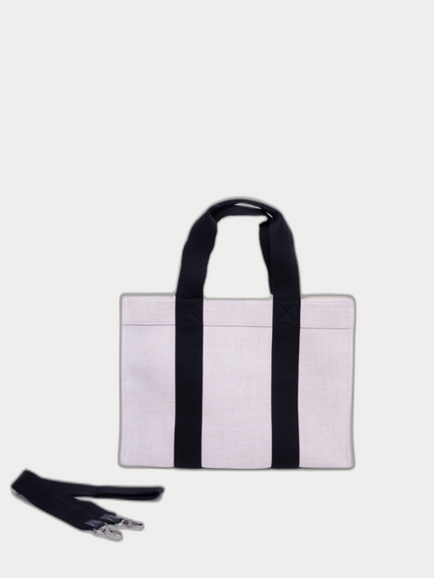 sac tote L - Tweed crème/nylon satiné noir - Image 1