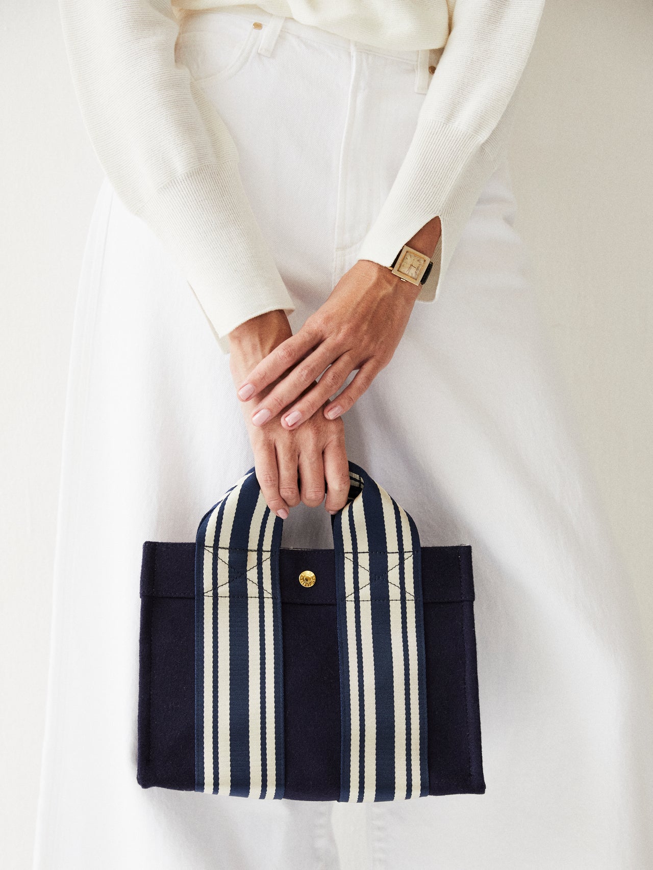 sac tote S - Flanelle bleu marine équestre - Image 1