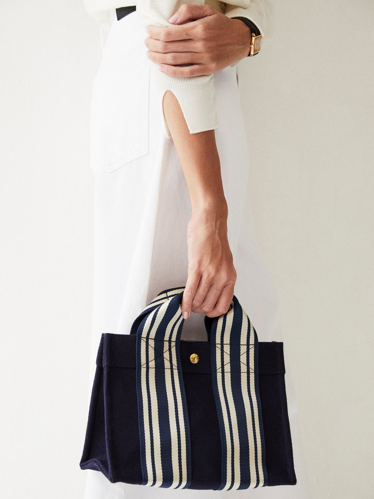 sac tote S - Flanelle bleu marine équestre - Image 4