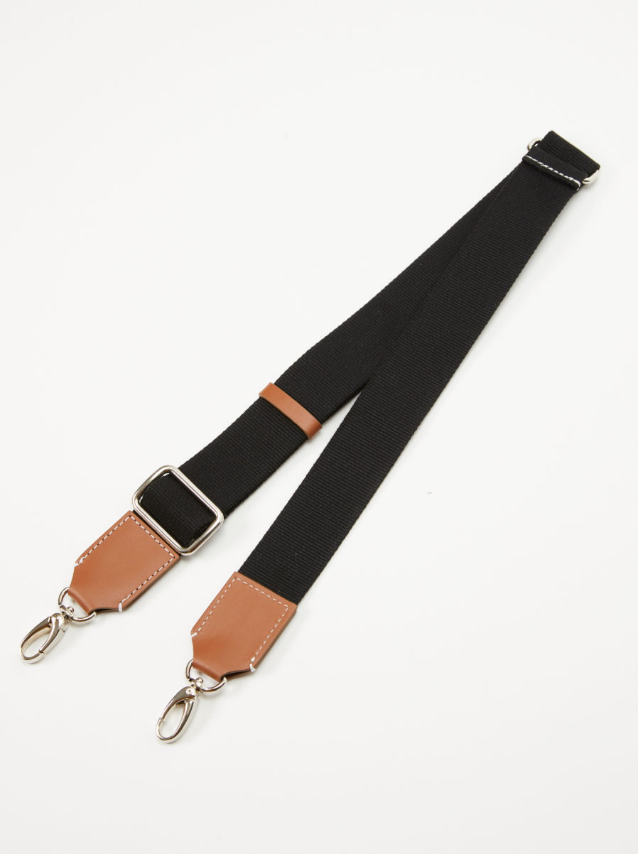 Bandoulière réglable - COTON Noir Camel Argent