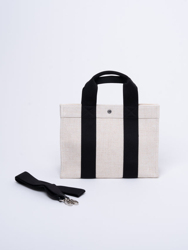 sac tote M - Tweed crème/nylon satiné noir - Image 1