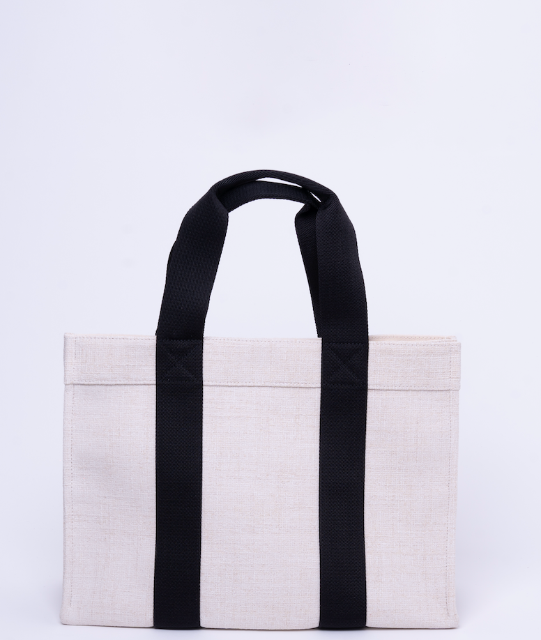 sac tote L - Tweed crème/nylon satiné noir