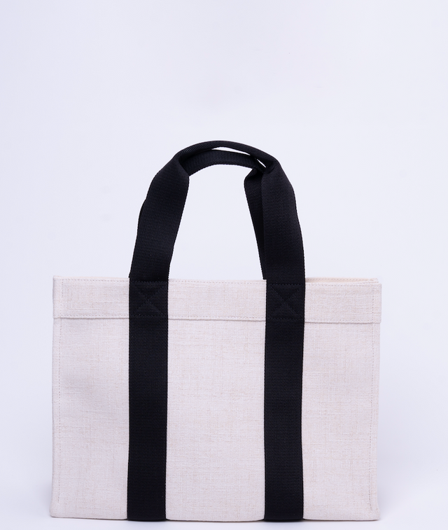 sac tote L - Tweed crème/nylon satiné noir - Image 1